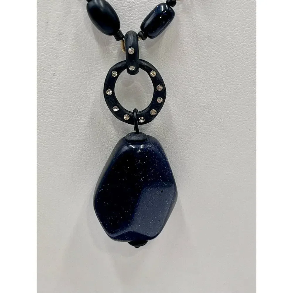Sigrid Olsen Signed Dark Blue Glittery Stone Fashion‎ Statement Necklace